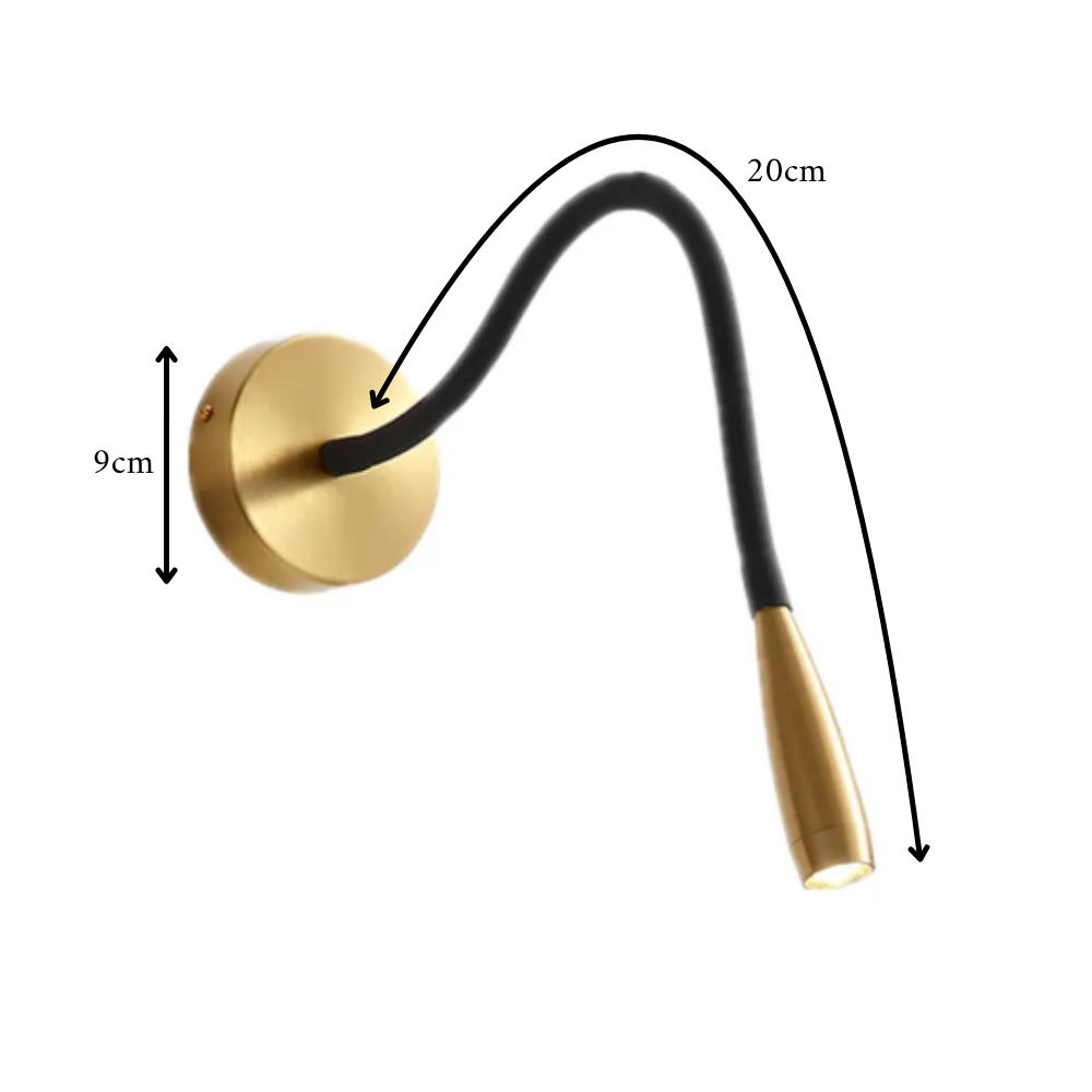 Wall Lamp Black & Gold – Copper LED Bedside Lamp with Adjustable Arm, Reading Lamp for Bedroom