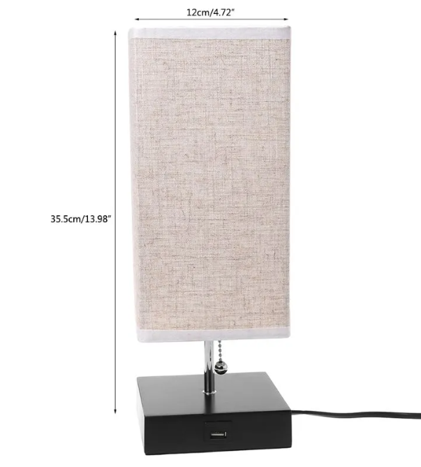 Table Lamp Linen Shade - Scandinavian LED Bedside Lamp with Warm White Light for Bedroom & Desk, 27 cm