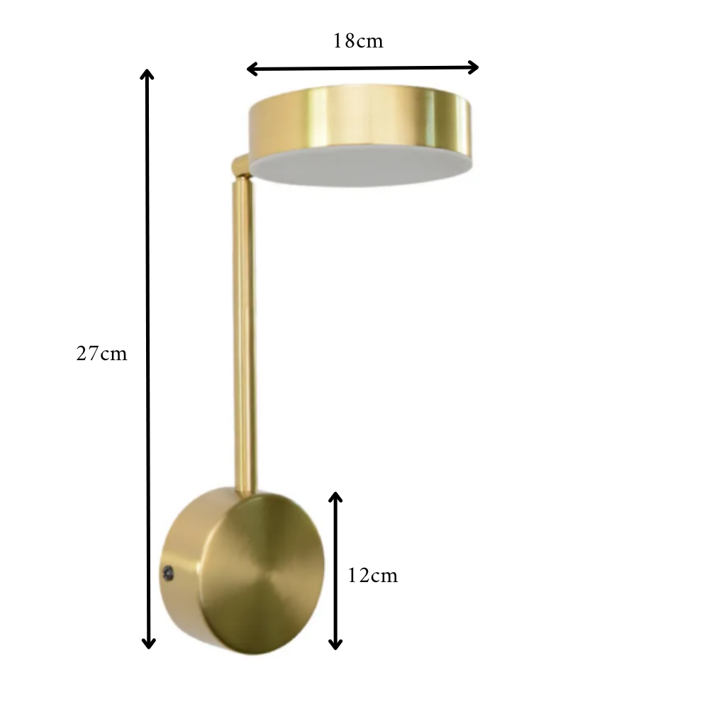 Gold Wall Lamp – Rotatable LED Bedside Lamp with 3 Light Colors, Reading Lamp for Bedroom & Hallway