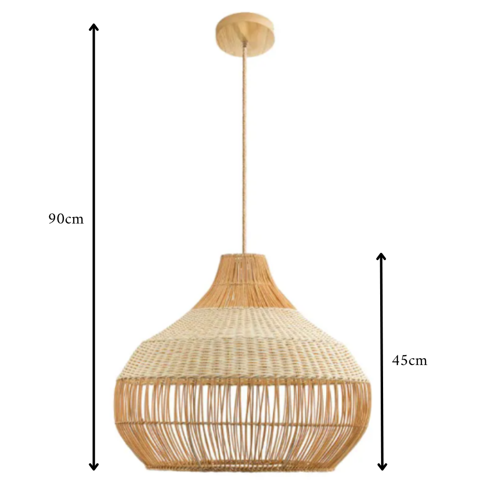 Hanglamp Rotan Naturel – Gevlochten Boho LED Eettafellamp met E27 Fitting voor Eetkamer, 40 cm