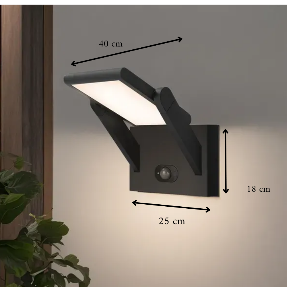 Buitenwandlamp Solar Zwart – Dimbare LED Gevellamp met Bewegingssensor voor Tuin & Veranda, 40 cm