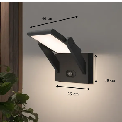Buitenwandlamp Solar Zwart – Dimbare LED Gevellamp met Bewegingssensor voor Tuin & Veranda, 40 cm