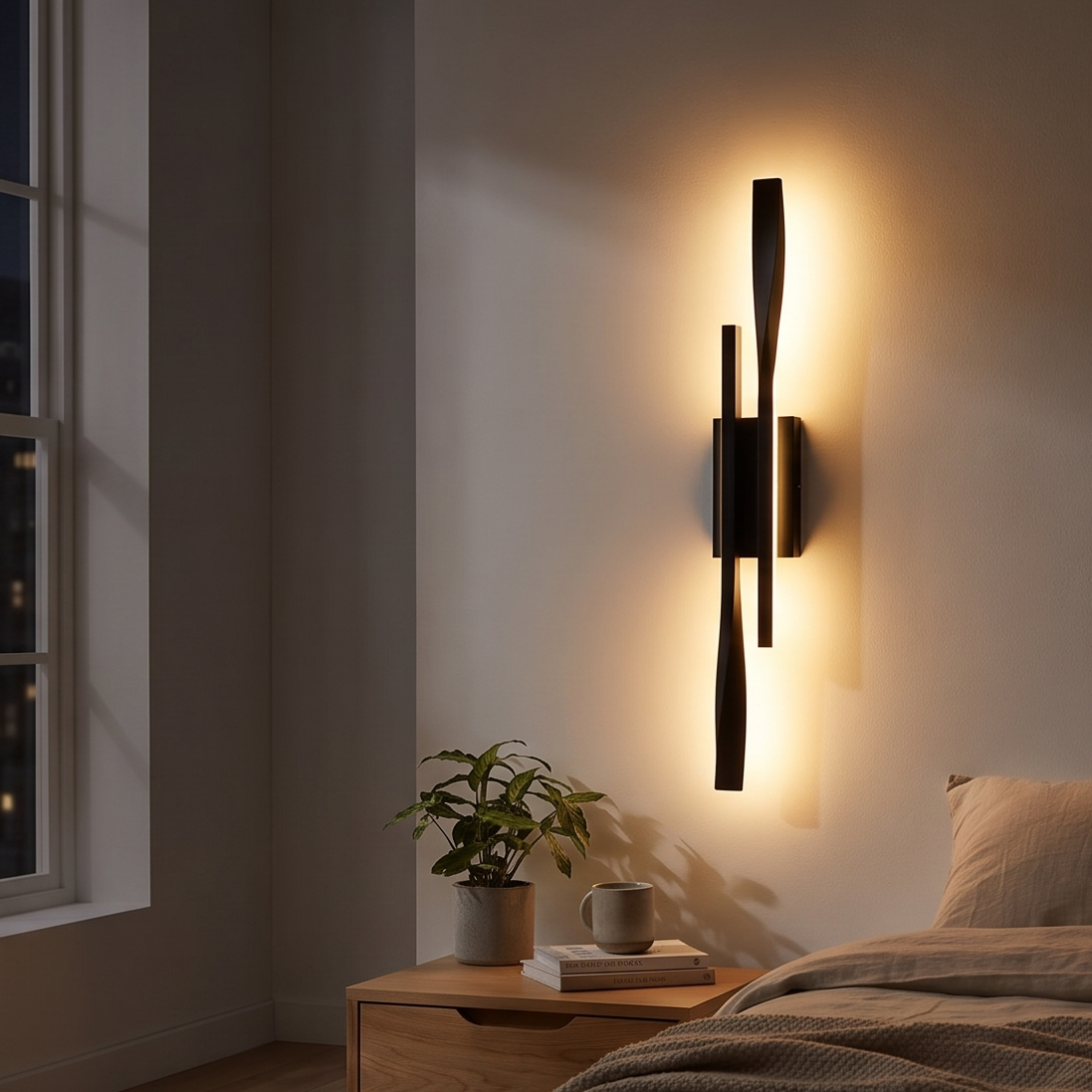 Wall Lamp Black or Gold - Nordic LED Bedside Lamp with 3 Light Colors for Bedroom & Hallway, 45 cm