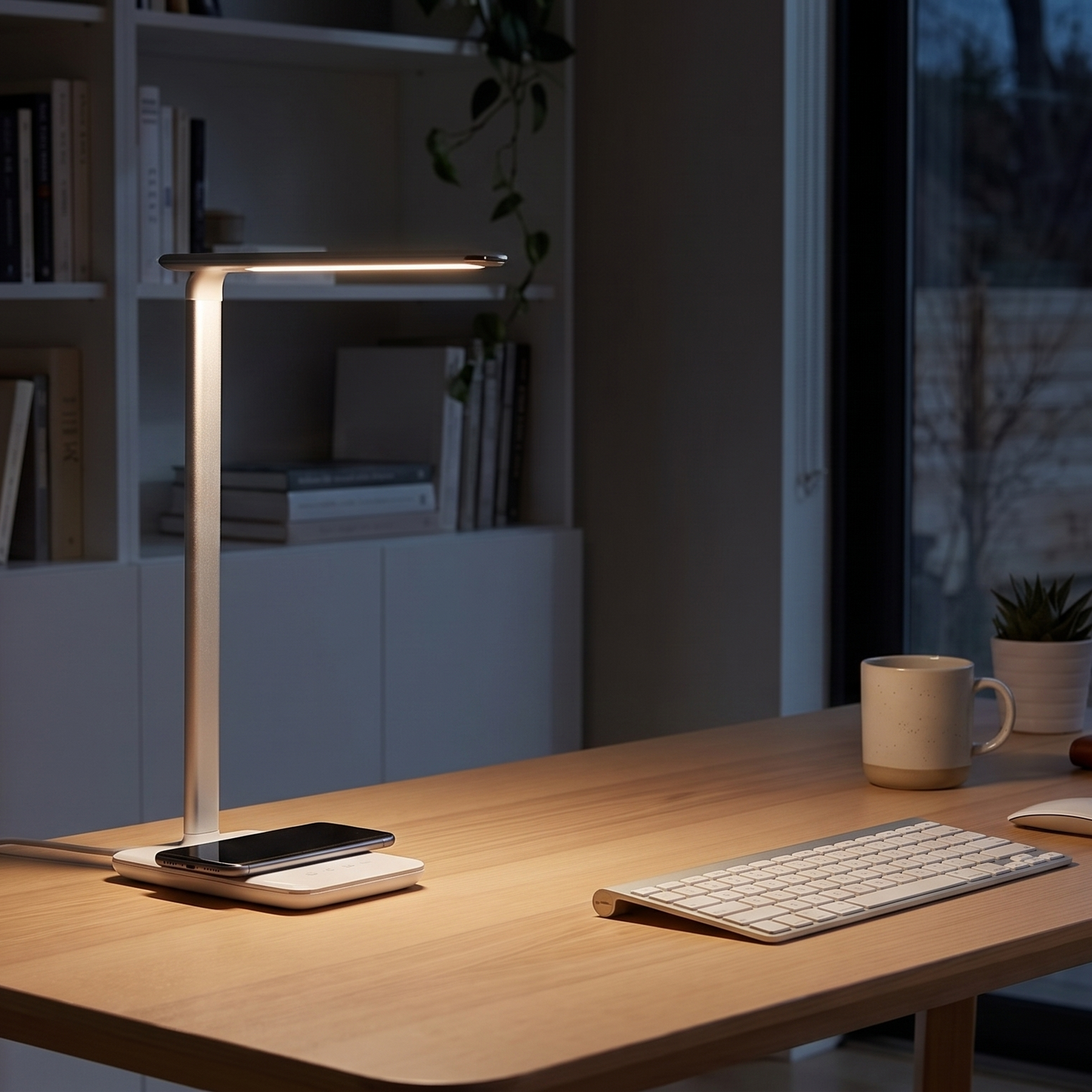Black Desk Lamp – Dimmable LED Reading Lamp with Wireless Charging for Desk & Home Office, 42 cm