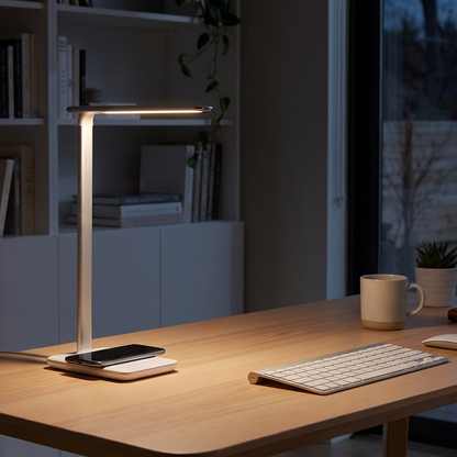 Black Desk Lamp – Dimmable LED Reading Lamp with Wireless Charging for Desk & Home Office, 42 cm