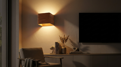 Wandlamp Vierkant Houtlook nacht - after