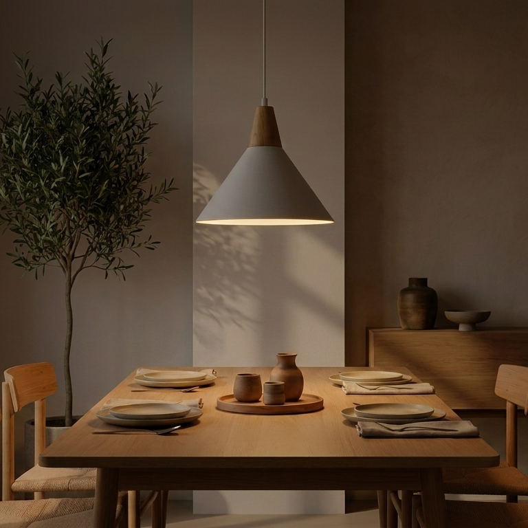 Wooden Pendant Lamp – Japandi Minimalist LED Dining Table Lamp, Dimmable in 3 Light Colors, 36 cm
