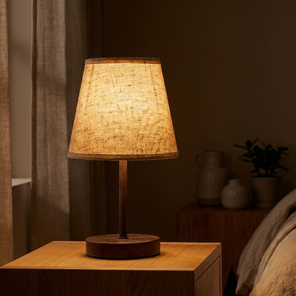 Tafellamp Hout – Nova Massief Houten Sfeerlamp met Linnen Kap, Oplaadbaar & Dimbaar in 3 Lichtkleuren
